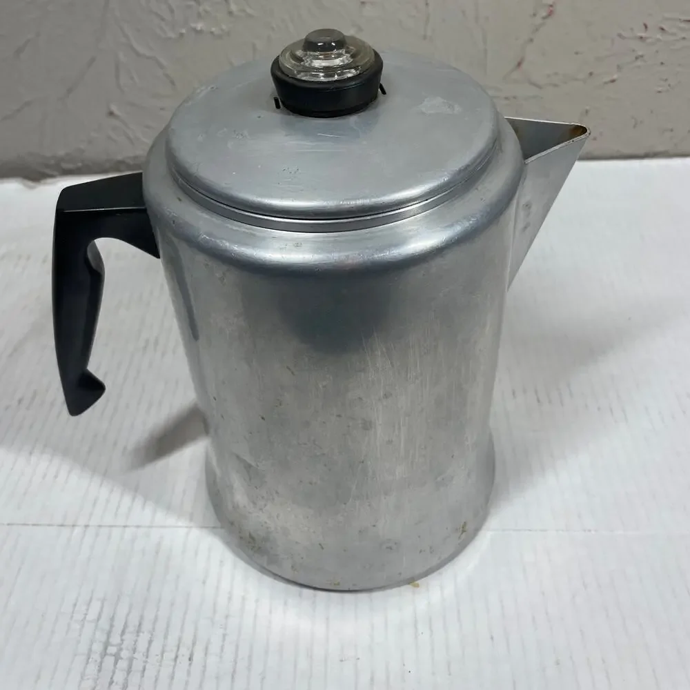 Vintage‎ Mirro Aluminum M-0814 Campfire Stove Top Percolator Coffee Pot